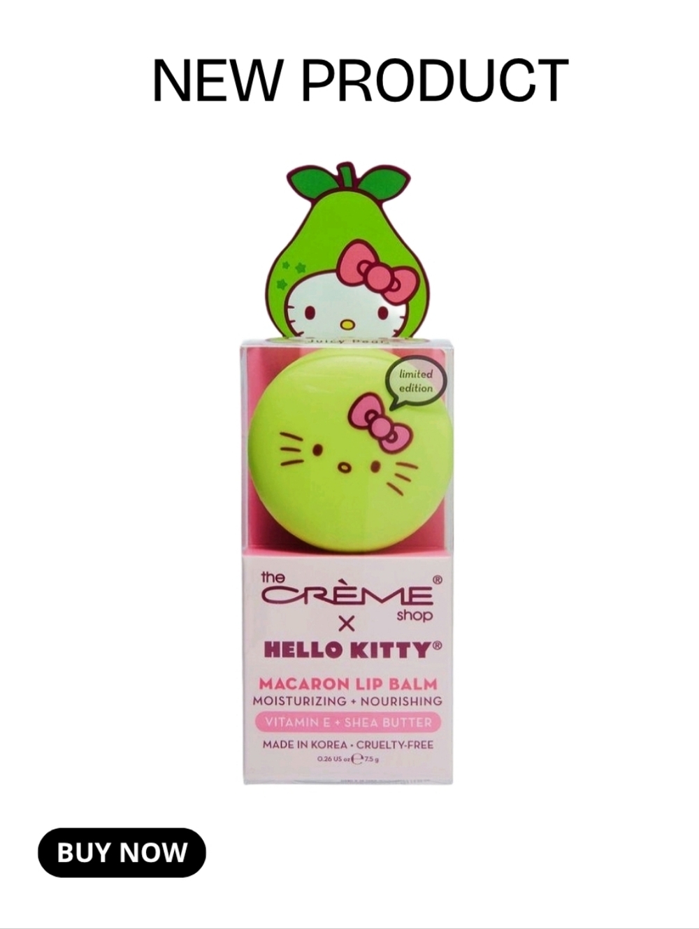 NEW The Creme Shop X Hello Kitty Moisture Remedy Macaron Lip Balm *Juicy Pear